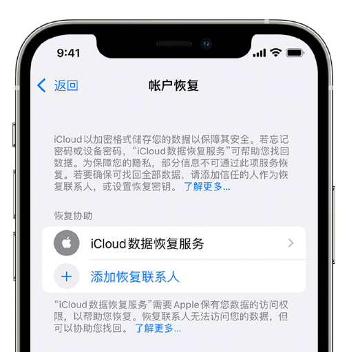 齐齐哈尔苹果手机维修分享在 iPhone 上设置帐户恢复联系人的方法 